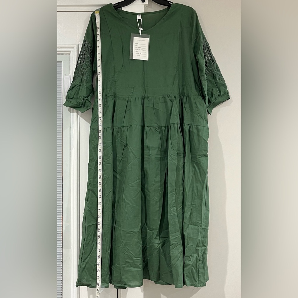 🔹 Solid French Cut Out Embroidered V-Neck Dress - Picture 4 of 13